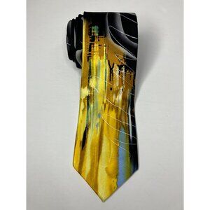 Jerry Garcia New York At Night Collection 62 Abstract Silk Tie Yellow Mens